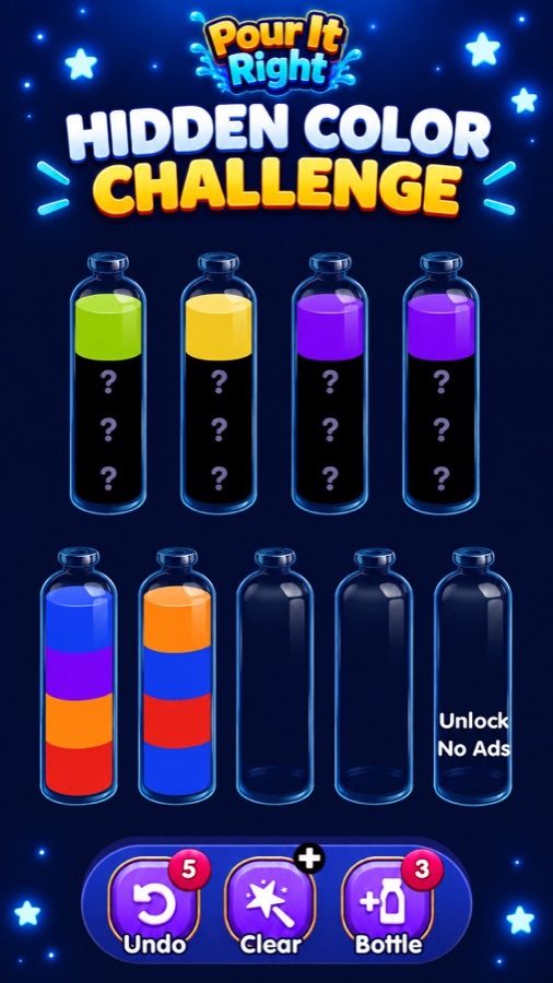 Hidden Color Challenge mode with mystery bottles