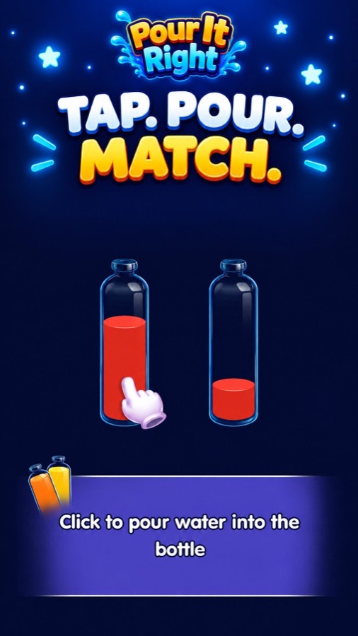 Tutorial — tap a bottle to pour matching colors